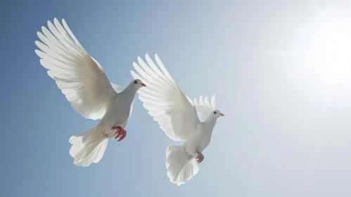 Peaceful White Doves Flying in the Sky