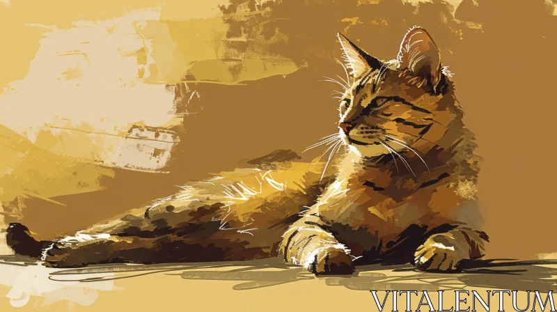 Serene Cat Digital Painting AI Image