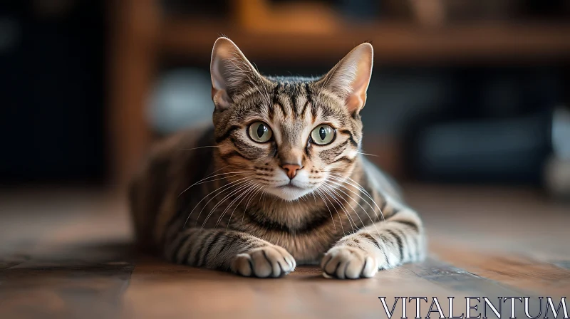 AI ART Relaxed Tabby Cat on Wooden Floor