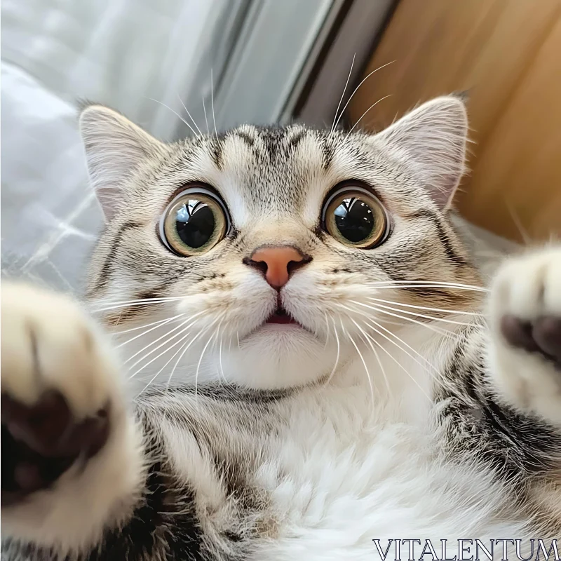 Cute Surprised Tabby Cat Close-Up AI Image