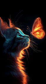 Illuminated Cat with Glowing Butterfly