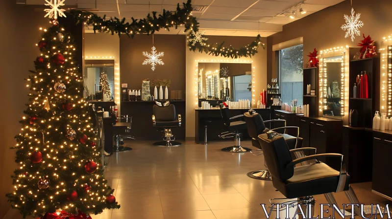 Christmas-Themed Salon Interior AI Image