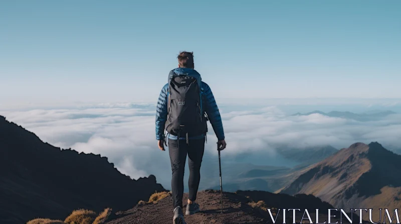 A Stunning View: Person Standing on Top of a Mountain AI Image