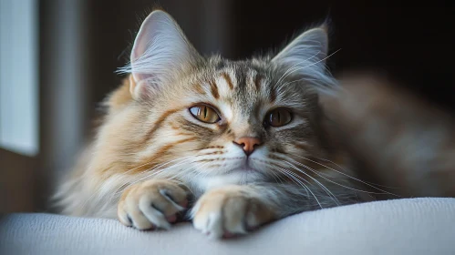 Tranquil Portrait of a Fluffy Cat