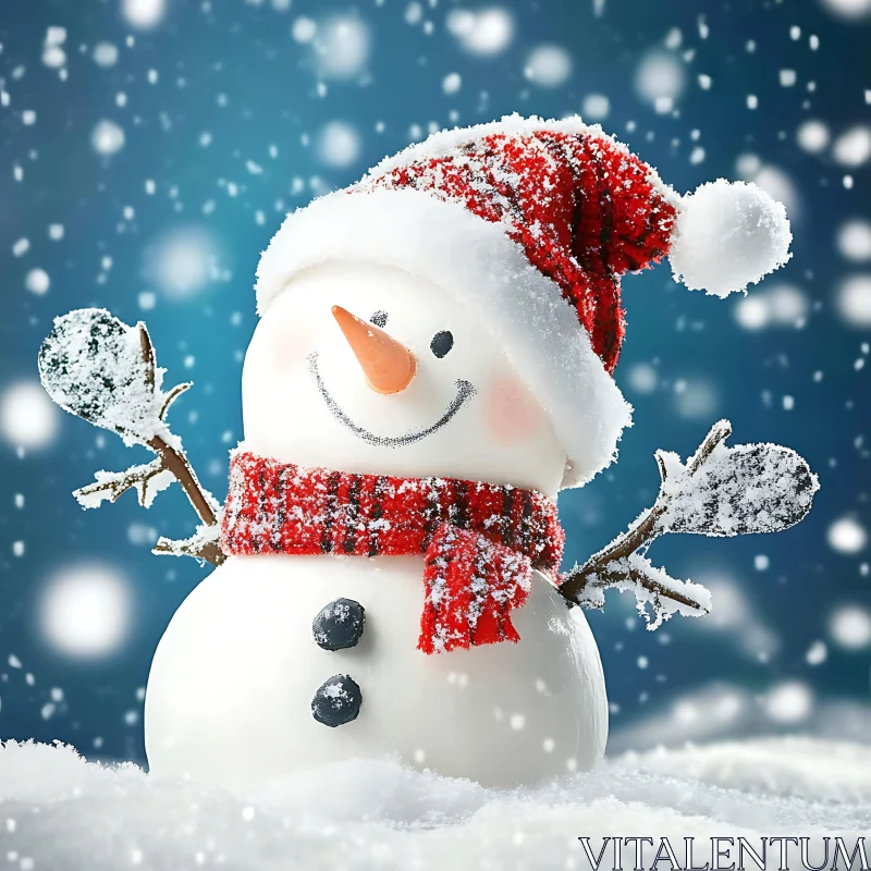 Joyful Snowman in Snowy Scene AI Image