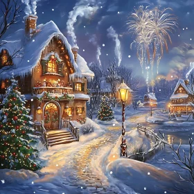 Festive Christmas Eve in Snowy Village