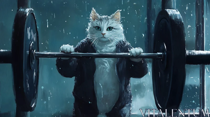 Anthropomorphic Cat Weightlifting Art AI Image