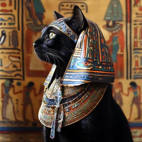 Black Cat with Pharaoh Attire & Ancient Egyptian Theme