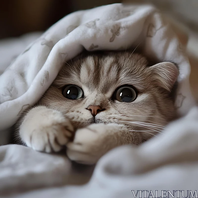 Curious Cat Under Blanket AI Image