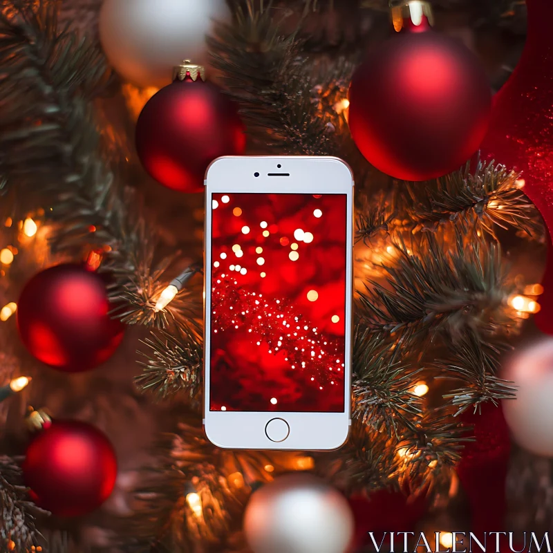 Christmas Tree Decorations with Smartphone Display AI Image