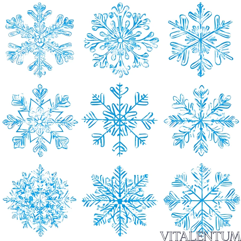 Intricate Blue Snowflake Design Collection AI Image