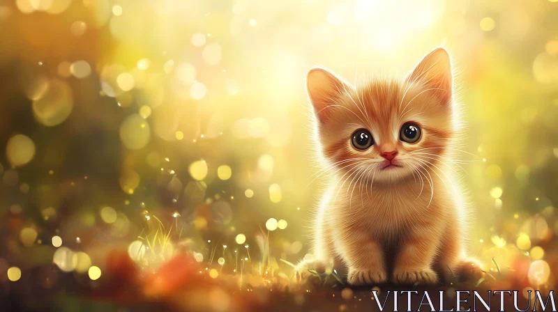 Ginger Kitten in Sunlit Field AI Image