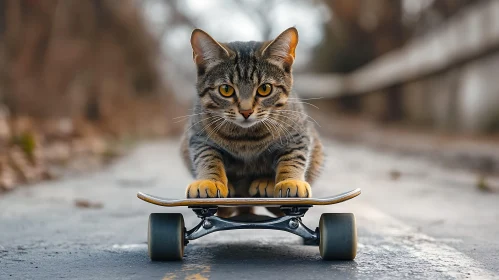 Skateboarding Cat in Action