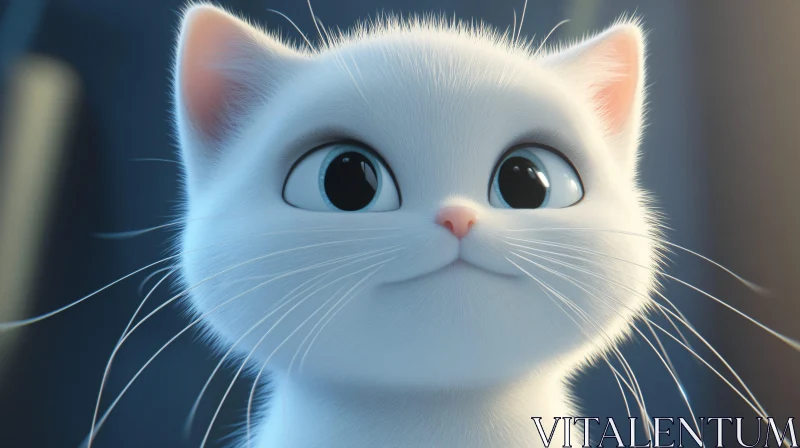 Cute Animated White Kitten AI Image