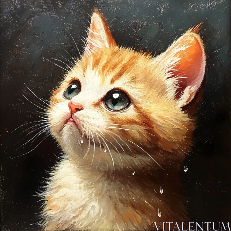 AI ART Close-Up of a Tearful Kitten in a Dark Background