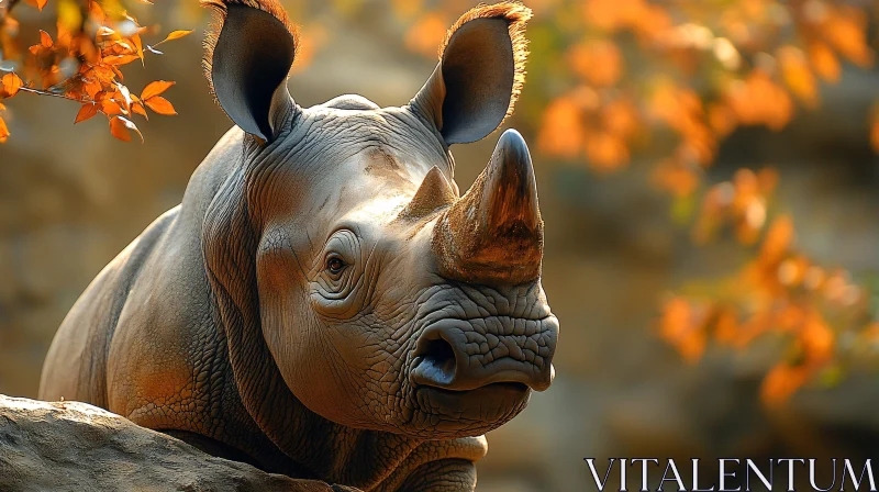 Rhinoceros Among Autumn Leaves AI Image