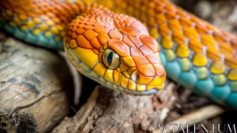 Close-up of a Striking Snake's Head with Orange Scales AI Image