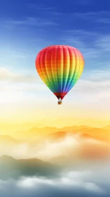 Colorful Hot Air Balloon Soaring in Clear Blue Sky