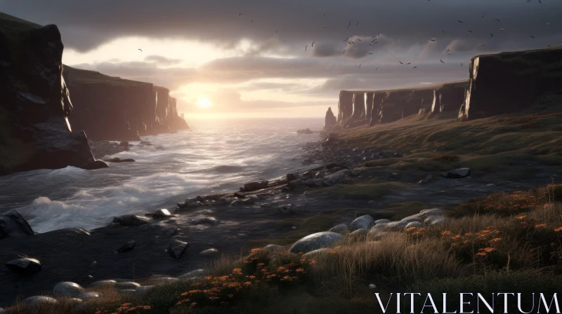 Enchanting Sunrise Scene with Cliffs and Ocean | Unreal Engine Art AI Image