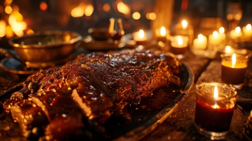 Exquisite Still Life: Roasted Rib of Beef and Flickering Candles