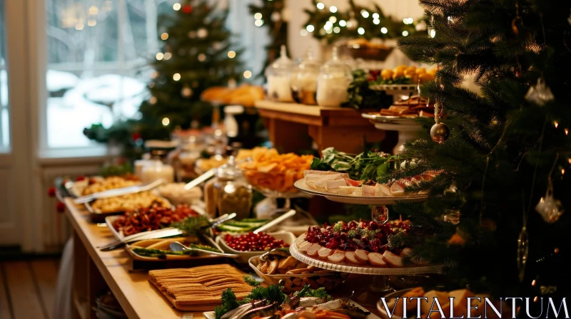Festive Christmas Table with Delicious Food AI Image