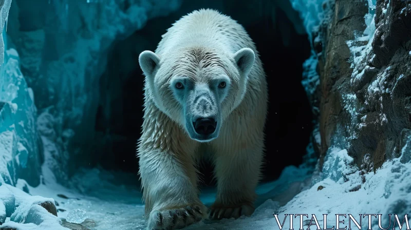 Powerful Capture of a Polar Bear in a Snowy Cave AI Image