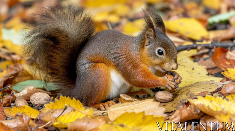 Red Squirrel on Fallen Leaves: A Captivating Wildlife Image AI Image