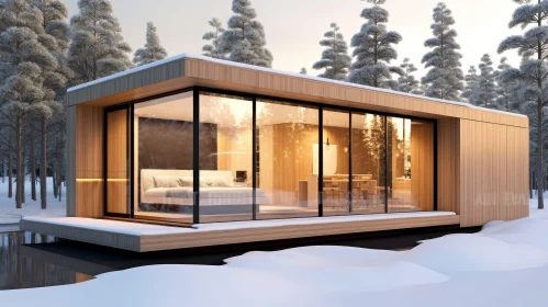Winter Wonderland: Modern House in Snowy Forest