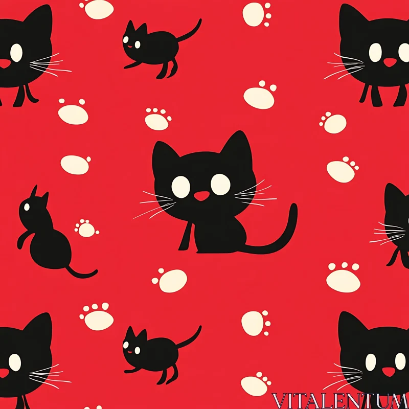 Playful Cat Pattern Illustration AI Image