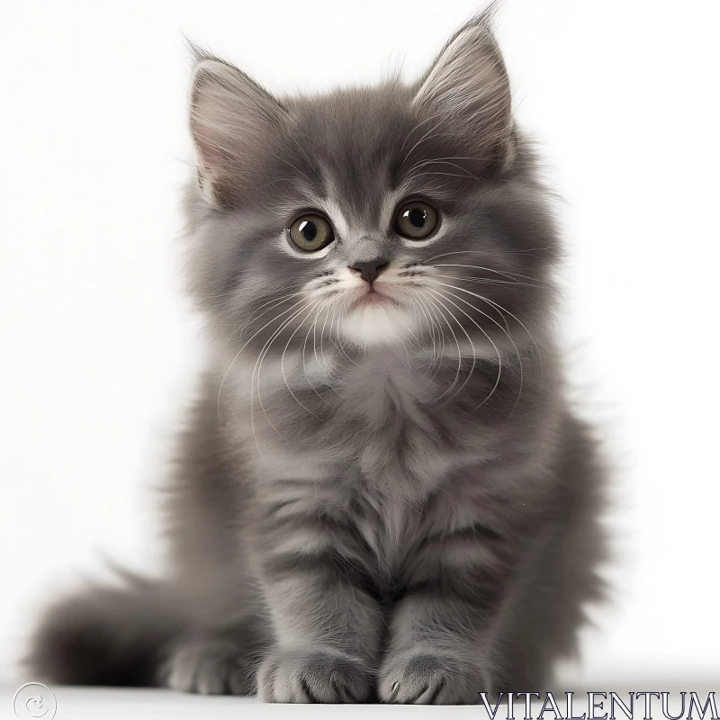 Cute Fluffy Gray Kitten with Big Eyes AI Image