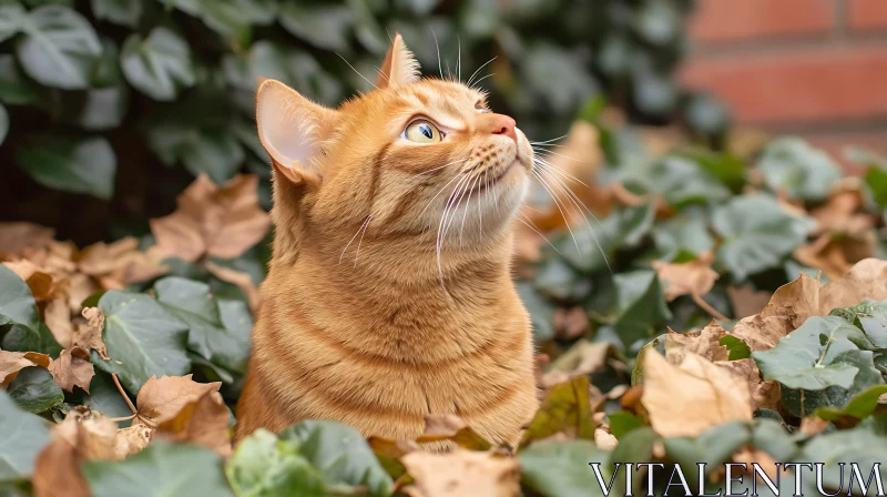 AI ART Curious Orange Cat in Foliage