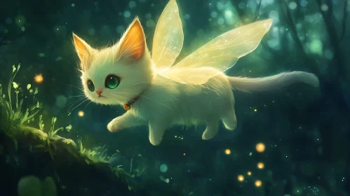 Magical Fairy Cat in Enchanted Forest