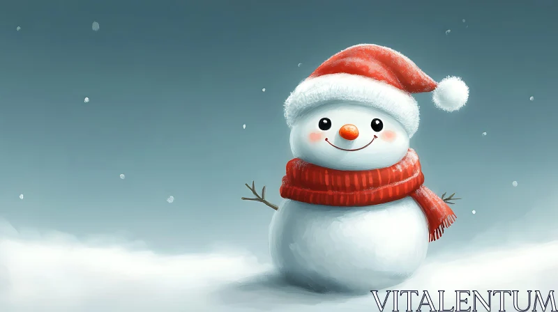 Holiday Snowman with Santa Hat and Scarf AI Image