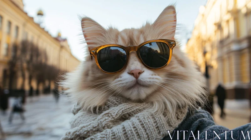 Stylish Feline in Sunglasses and Scarf AI Image