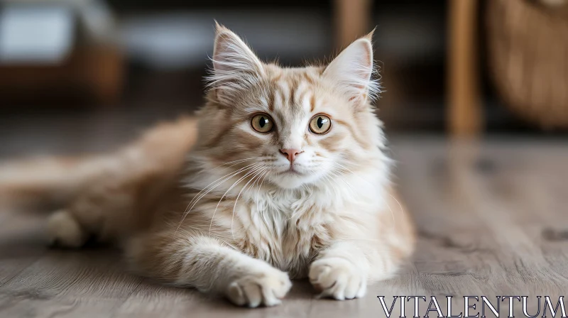 Cute Orange and White Feline Relaxing Indoors AI Image