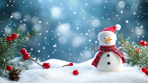 Festive Snowman in Winter Scene