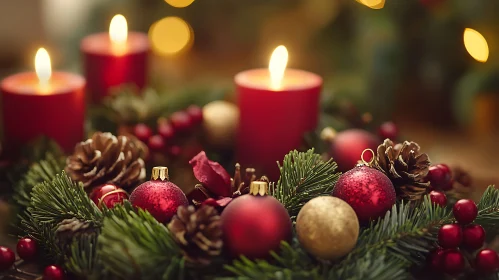 Festive Christmas Decorations with Pinecones and Ornaments