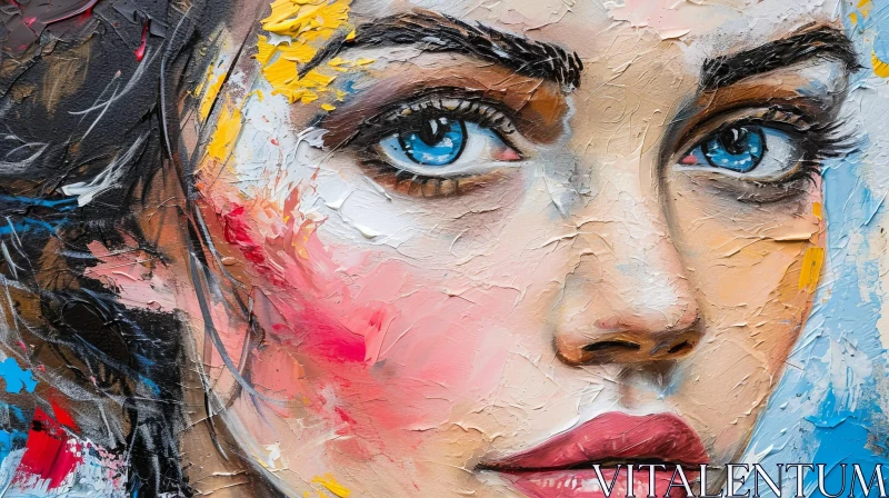 Beautiful Painting of a Woman's Face | Blue Eyes | Dark Hair AI Image