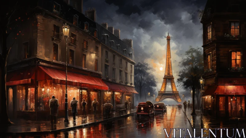 Captivating Painting of Paris and the Eiffel Tower in the Rain AI Image