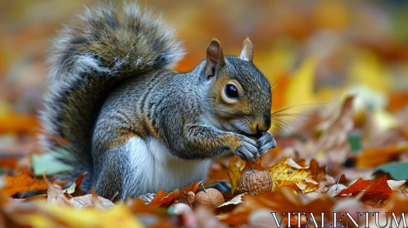 Close-up of Majestic Squirrel on Fallen Leaves AI Image