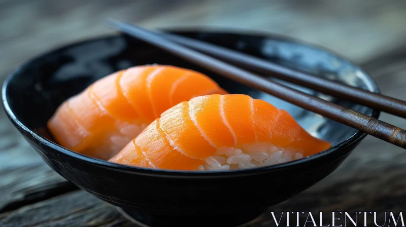 AI ART Delicious Salmon Sushi on a Black Plate | Food Photography