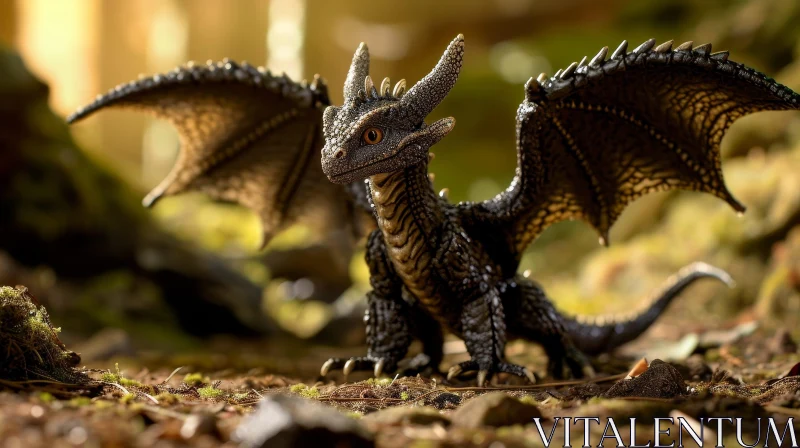 Majestic Black Dragon in Enchanting Forest - 3D Rendering AI Image