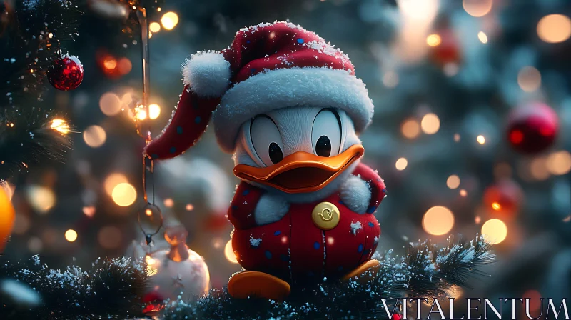 Holiday-Themed Duck with Christmas Decorations AI Image