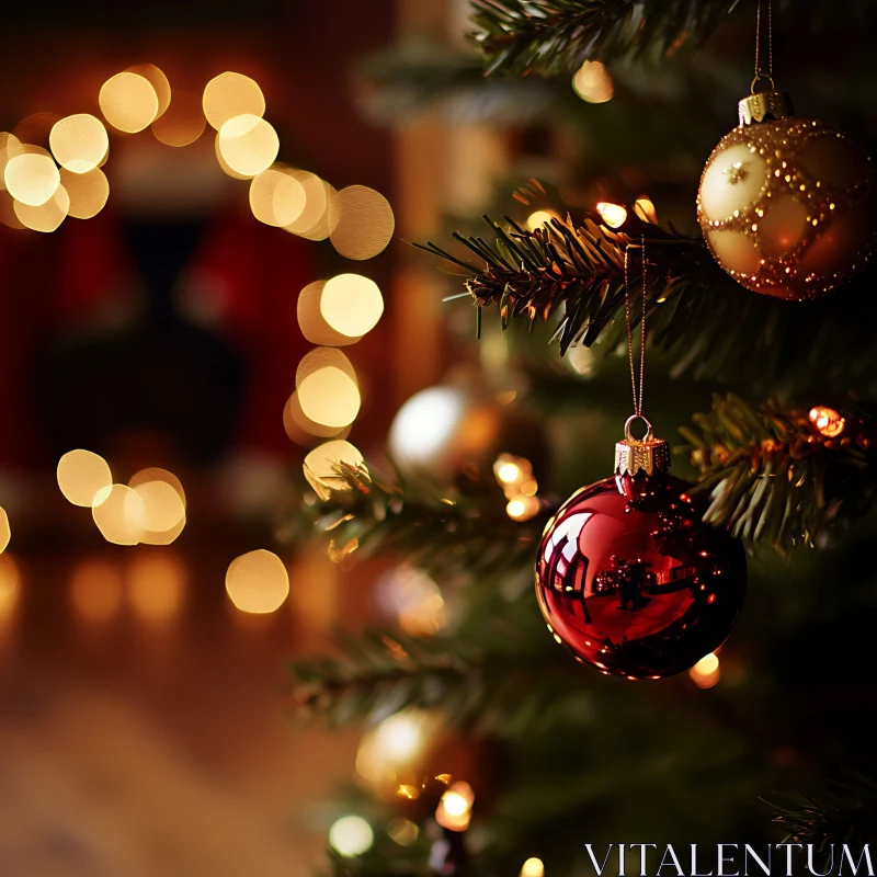 Close-up of Christmas Tree Decorations AI Image