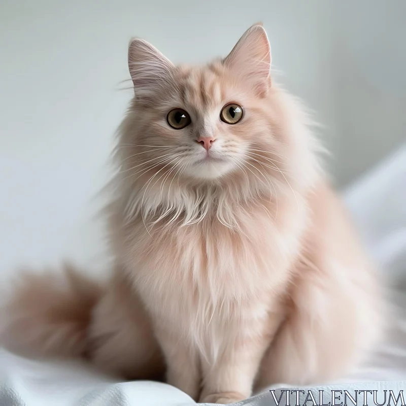 Fluffy White Feline with Large Eyes AI Image