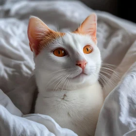 White Cat with Striking Orange Eyes Close-Up