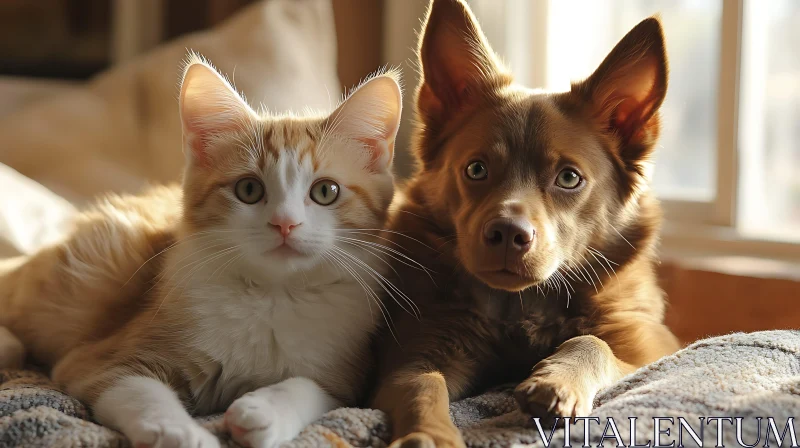 Cat and Dog Relaxing Together AI Image