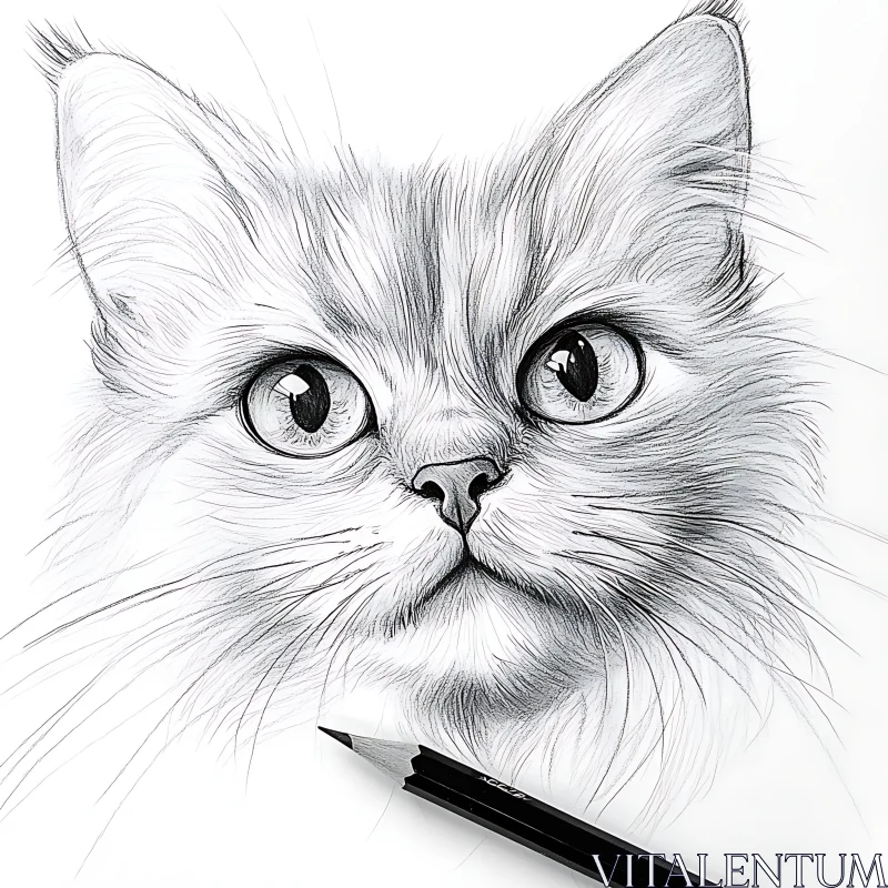 Detailed Cat Sketch in Black and White AI Image