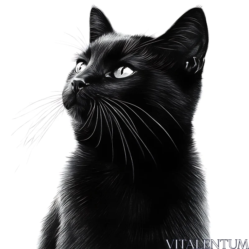 Black Cat Gazing Upward AI Image