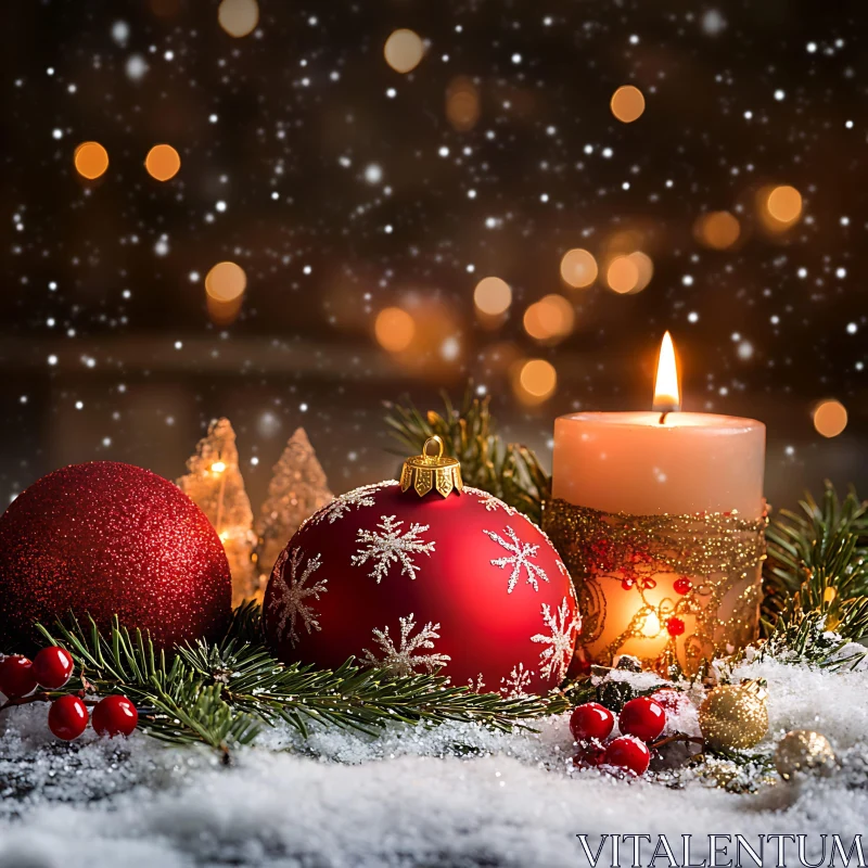 Holiday Decorations with Candle and Ornaments AI Image